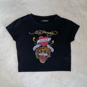 Ed Hardy Black Crop Top with Tiger Graphic